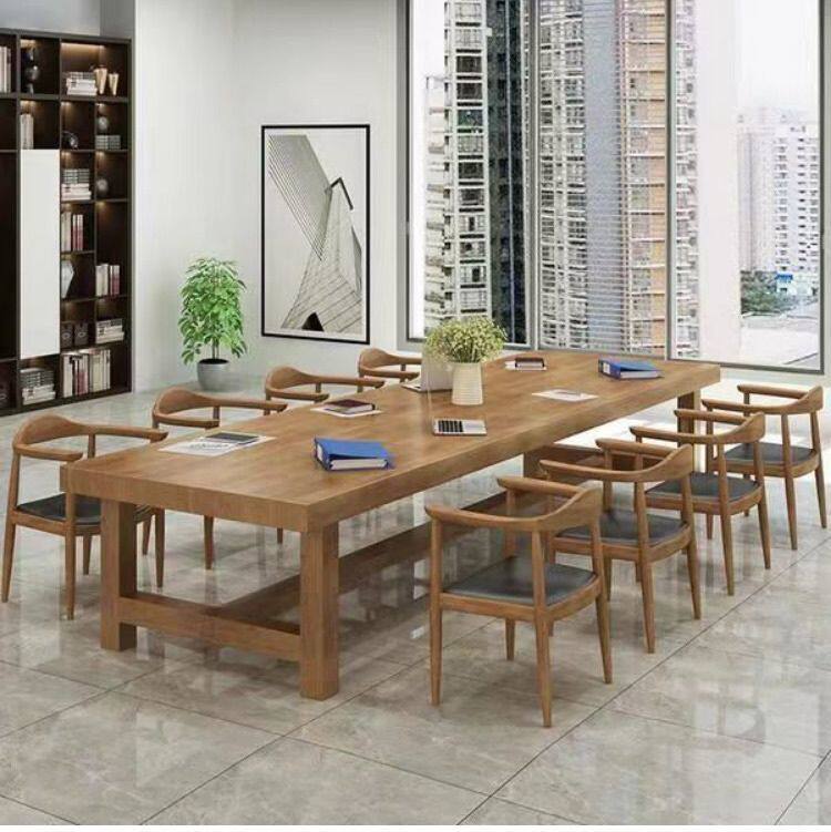 实木loft会议桌工作台电脑桌洽谈桌椅办公桌简约现代大型长条桌子