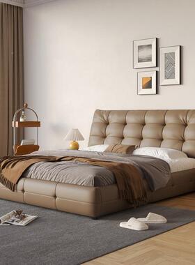 软皮床婚实木床现代简室约双人大床卧BPR床轻奢床体1.8米网红高端