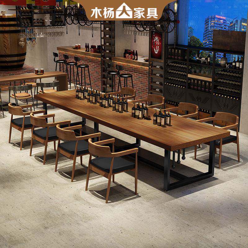 美工业风复式古音乐餐吧型实木餐桌椅组合大用联系客服酒庄长方商