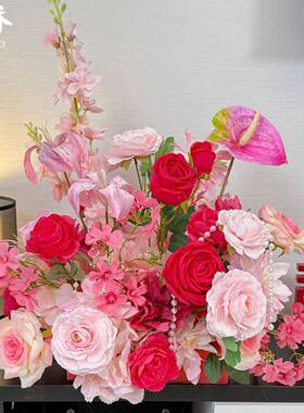 真结婚浪婚礼布置花客厅卧室床OXK头仿花婚房用漫品花艺束装饰摆