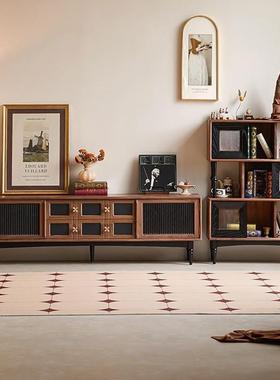 北美胡桃木实木电视柜法式复古樱桃PFX木黑黑色古中风家视用客厅