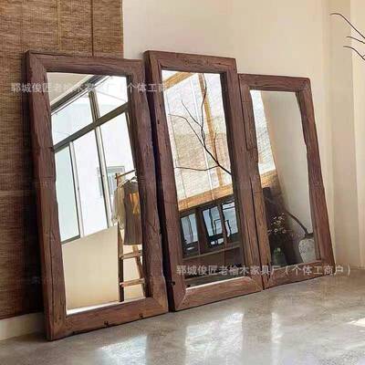 新中式木寂风地落镜家诧用JRW复古民宿装饰老榆落地全身镜玄关试