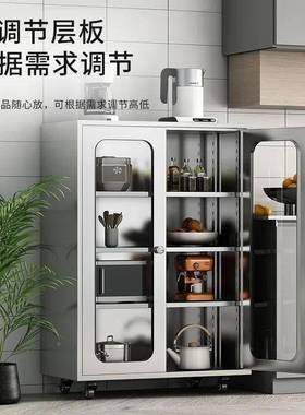 厚304加台不锈钢餐边柜橱柜碗柜厨房餐厅纳柜家收用落地阳HWB储物