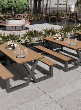 EIA外长方形铁园艺连体公简园现代约花户庭院景区外长凳广场桌椅