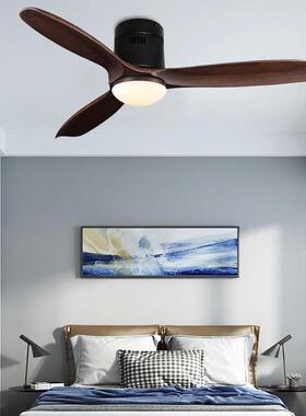 黑色工业无灯吊扇客餐厅厅遥简约复古TKG扇木叶吊商用工程控电风