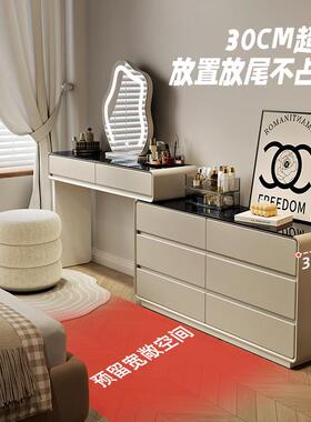 实木新款梳妆台简约现代卧室风奶油m化妆桌30cWPW斗一体柜小户化