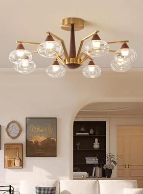 法式复古吊厅中风客餐MQJ厅灯美式创意胡桃灯色欧式卧室书房古吊