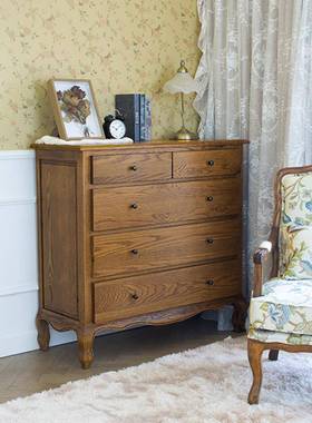 出口美式G100906乡村斗橡木五柜多欧式实卧木家具储物柜边柜室功