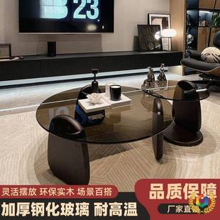 形茶几客厅家用小简户型轻奢现代茶M-754854桌约创钢意化玻璃圆茶