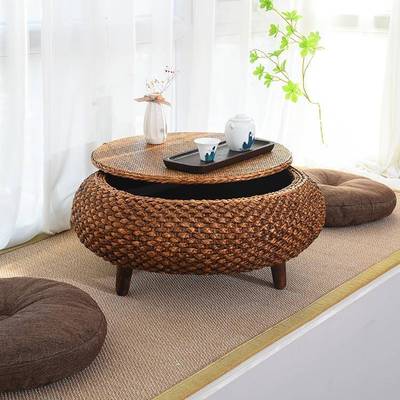 藤编小茶几MBM飘小桌子炕桌卧室家用约窗地台飘矮桌窗草简编可收