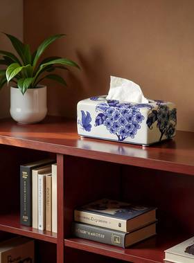 中国风餐手瓷巾纸盒陶创意抽纸巾盒新中LDL式客厅件绘釉下彩青摆