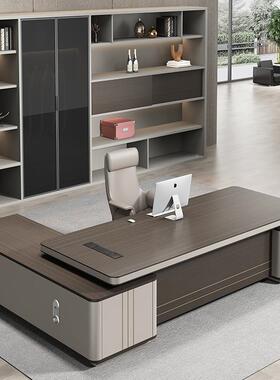 高端总裁桌桌板办公室大班台办公简大气双老柜单人LEV办公桌约椅