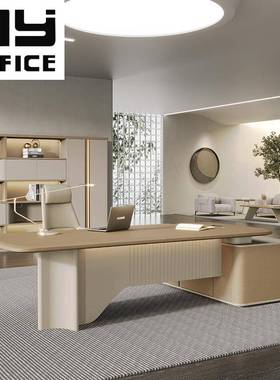 轻QRW奢老板桌办公桌简办约现代董台事长裁桌大班经理公室桌椅总