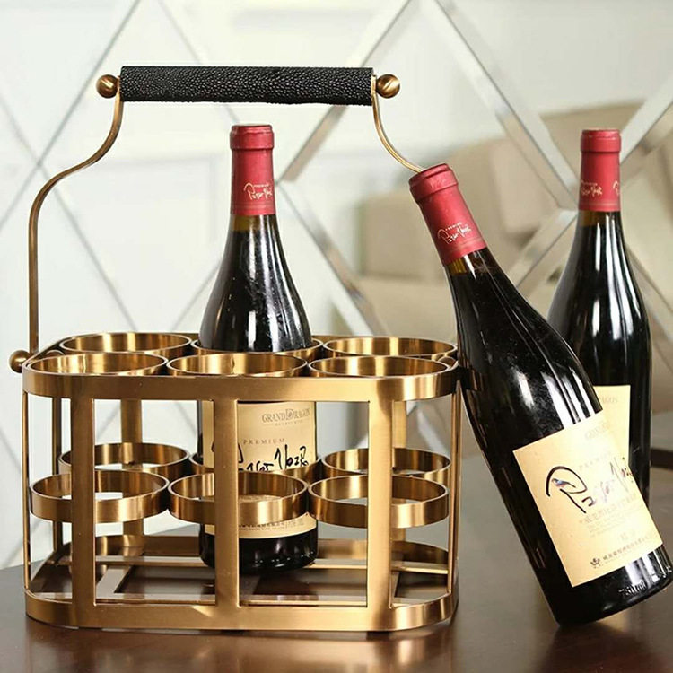 轻奢铁艺电镀仿铜红酒架摆件