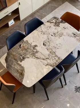 餐岩板餐桌家用小户型饭OZP桌厅方轻奢长形高档亮光桌面餐桌椅组