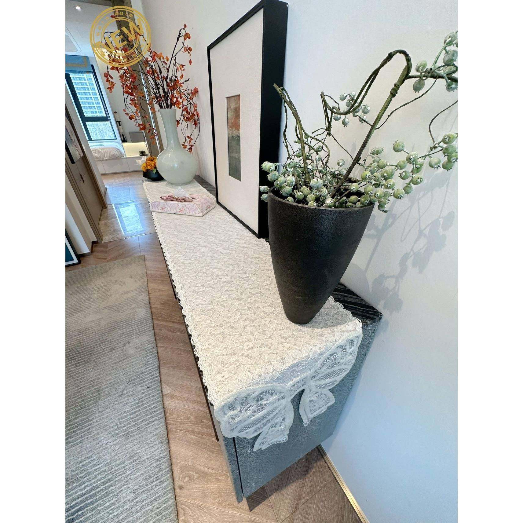 MRU5条24欧式氛围法感白色蕾丝桌旗视长桌布茶几式电柜盖巾复古新