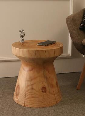 新几中式民宿个性实黑XIR木角几意酒店创炭烧色边原木树桩墩子茶