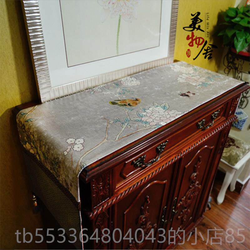 高档桌旗式禅意桌古典琴盖布茶台餐柜样板边间黄色新中式花鸟布桌