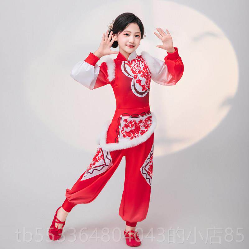高档儿童秧歌演服2025新幼打儿出园灯笼古典舞蹈服款腰鼓鼓表演服