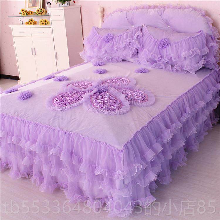 高档冬珊季四瑚绒花边件套蕾丝公主风田风床品园加厚毛绒床裙被套