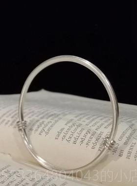 高档秋叶夏纯银手镯女999足制银实心推拉简约花铛细镯子定刻字礼