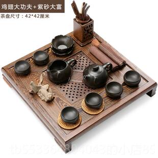 高档鸡木茶盘茶具套装家用整功夫紫砂茶壶套具茶杯翅实木简约茶台