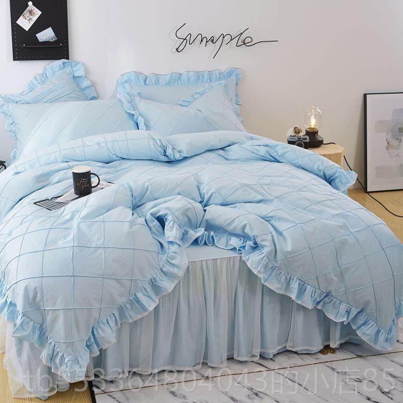 高档in床上件套全棉纯棉网床红款少女心蕾丝裙夏季四公主风s床单