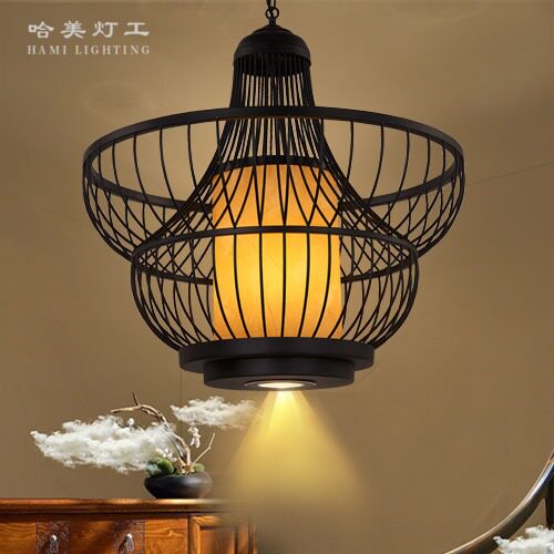新中式仿古火锅店吊灯 铁艺鸟笼 餐厅饭店包间卡座创意聚光射灯饰