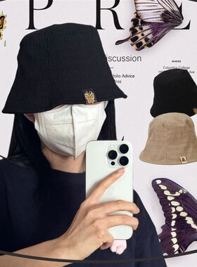 萨刻日系遮脸新款短檐帽盆帽夏天防晒渔夫帽大头围水桶帽太阳帽子