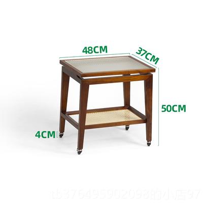 新款榫实木整装藤可移动茶几编客厅物寅阳台小置推车原木侘寂风黑