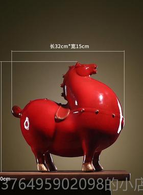 新款意陶瓷复古唐厅马摆件红马黑马客式酒店会所桌面玄关软装创饰