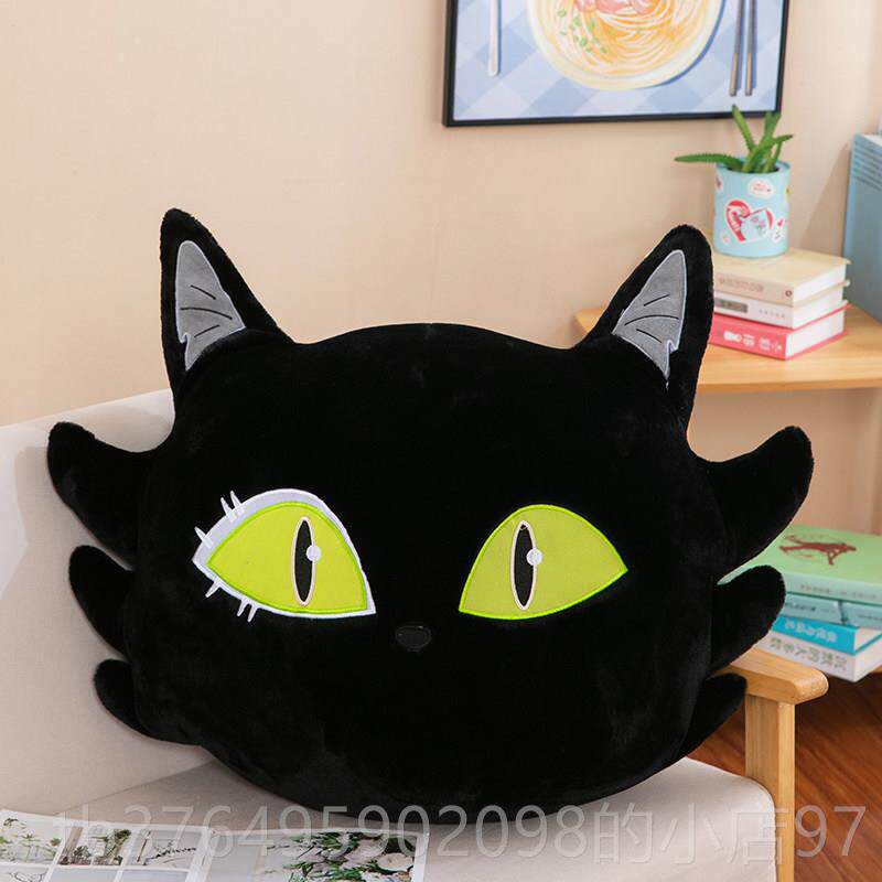 新款黑色猫咪黑靠垫法式抱上枕靠枕沙发白毛超绒玩具床睡觉枕头软