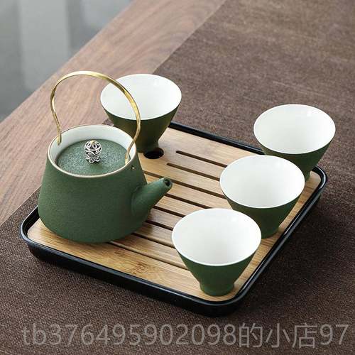 新款日茶套式复梁古黑陶提壶功夫茶具装小套家用储水式干泡盘茶海
