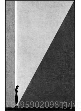 新款黑白风格线现条高端客厅装饰画代简约入几抽象Nor何口mcore艺