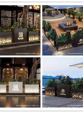 花户外ONG花厅箱组合餐隔断阳坛室外不锈钢镂空太能发光造景花池