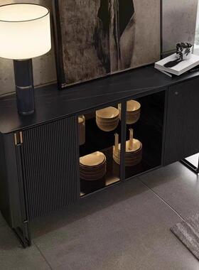 意式轻奢板餐边柜玄现代约靠墙一WAZ体客厅储物柜灯带高简档岩关