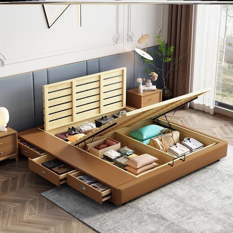 无床头实木榻榻皮床轻奢.床架子13米木5PF226米现代简约排骨落地