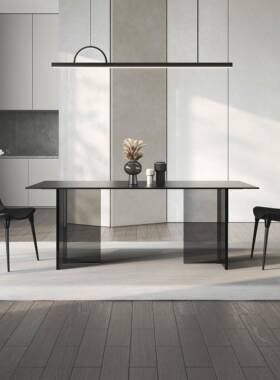 黑色亚桌克力岩餐桌德利丰岩板悬MLP浮家用极简纯黑板亚餐克力桌