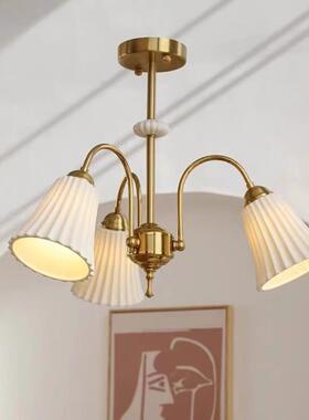 法式复白书陶瓷吊灯美式HAW全铜主卧室灯餐厅客色厅设计房古玻璃