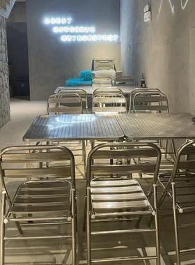 网烧红工业风烤烤串店UTF店桌椅组合不锈钢档折叠圆桌大排餐椅餐