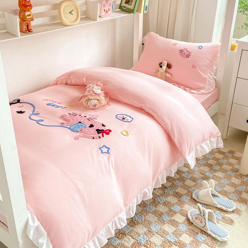 学生宿舍床上三人件套女生WWM寝室下铺六件套床笠单上单被床套四