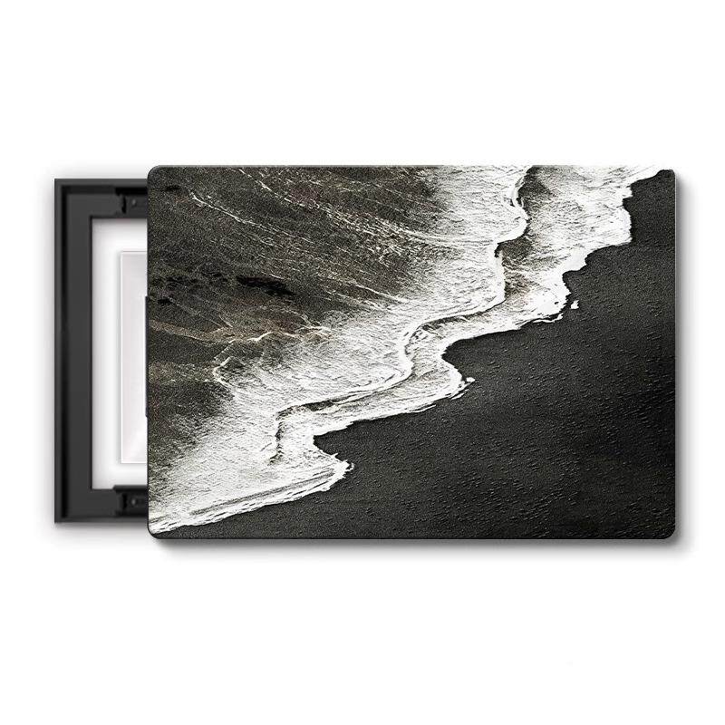黑白浪海现肌理电WSD表箱装饰画代简约抽象免打孔遮挡岩配电箱砂