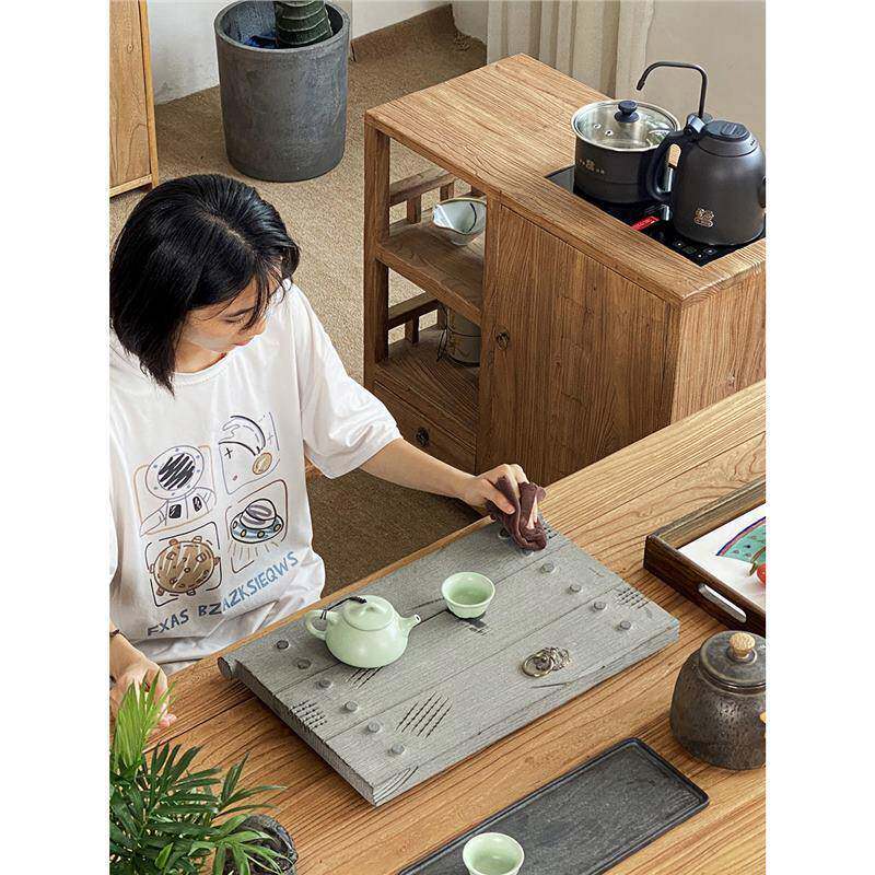 老榆木茶边水柜木桌边柜泡茶台侧柜烧水壶一茶体茶柜移动小EPF茶
