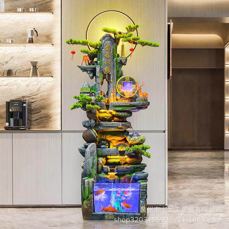 假山鱼缸流水喷泉摆件客厅办公室公司生财风水轮高山循环水加湿器