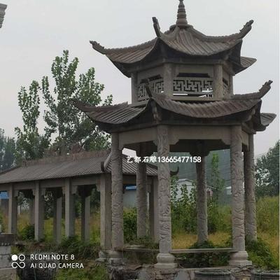 现场安装公园庭院休闲石亭长廊 花岗岩石亭子 墓地园林用石亭子