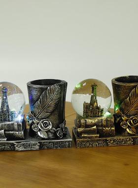 创意复古水晶球摆件家用装饰摆件树脂工艺品圣诞摆件精美婚庆