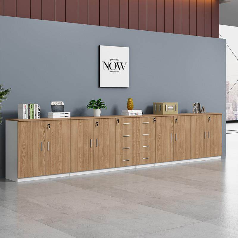 文件柜矮柜办公室储物柜靠墙长条柜木质收纳带锁资料柜办公抽屉柜