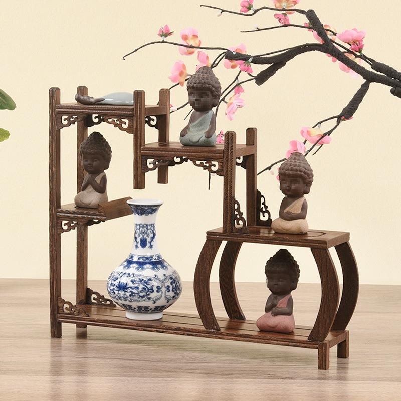 展示架鸡翅木小型博古架摆件实木中式茶杯茶具架子置物架紫砂茶壶