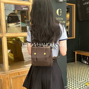 自制小众美式复古搭扣双肩斜挎牛津包英伦通勤学生三种背法书包女