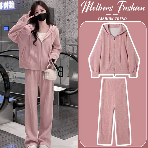孕妇套装2024新款春秋韩版休闲外出显瘦运动连帽卫衣裤子两件套女